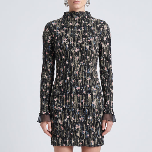 Floral Pleated Long Sleeve Dress