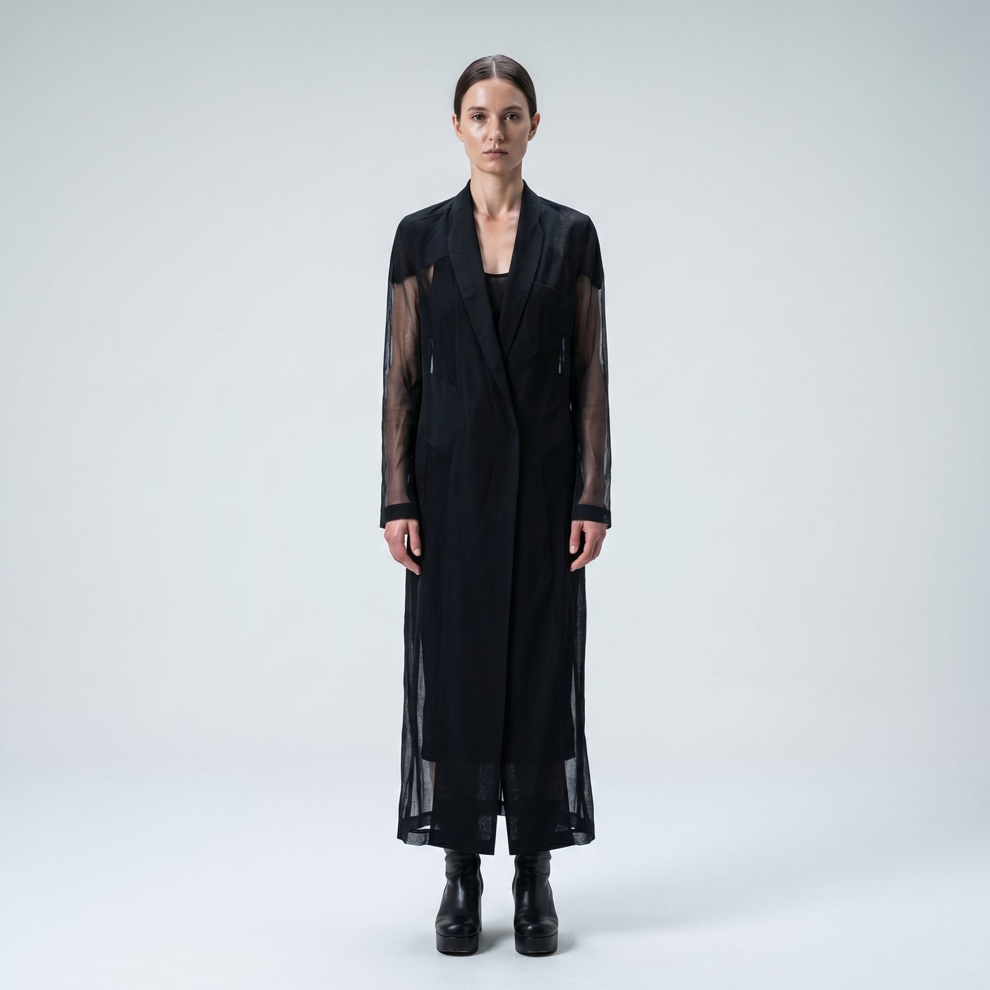 Sheer Panel Tailored Long Coat