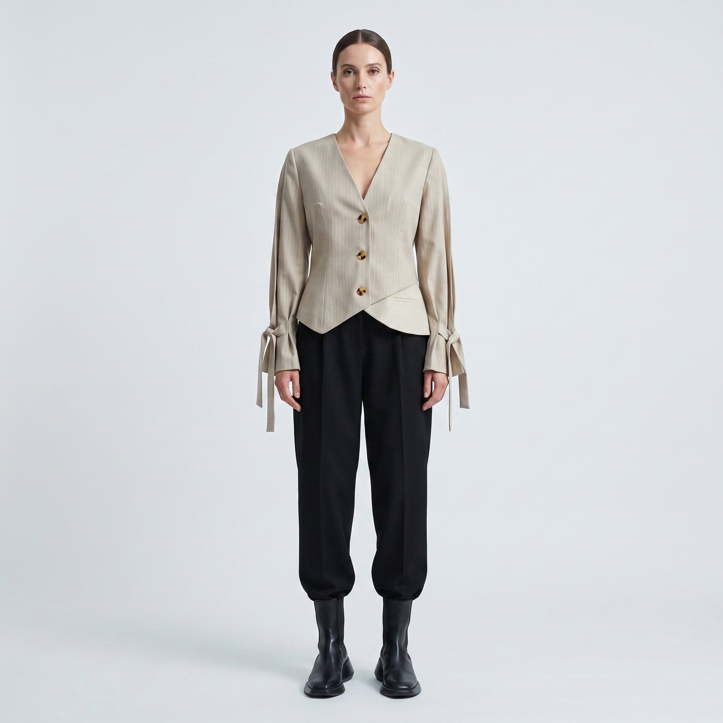 Tailored Pinstripe Tie-Sleeve Blazer