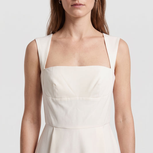 Structured Cream Square Neck Dress