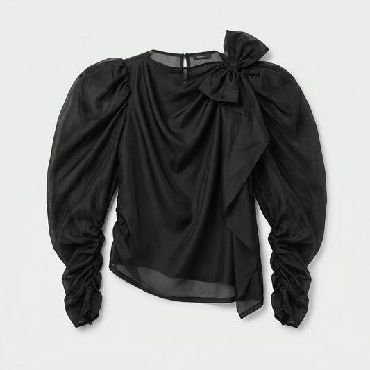 Draped Bow Organza Blouse