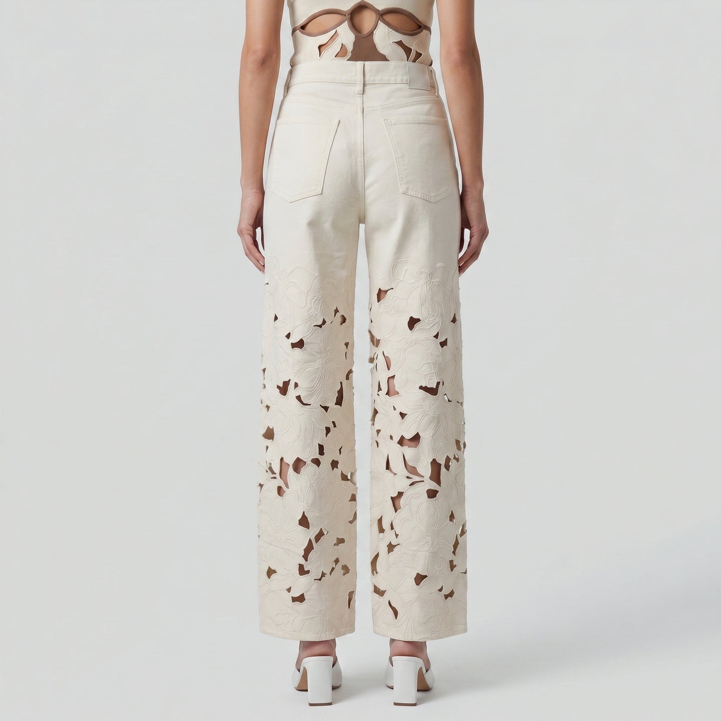 Floral Cutout Wide Leg Jeans
