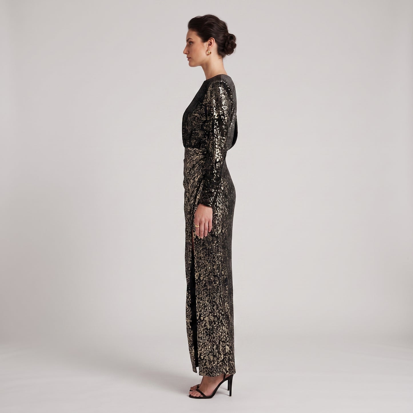 Metallic Printed Long Sleeve Dress