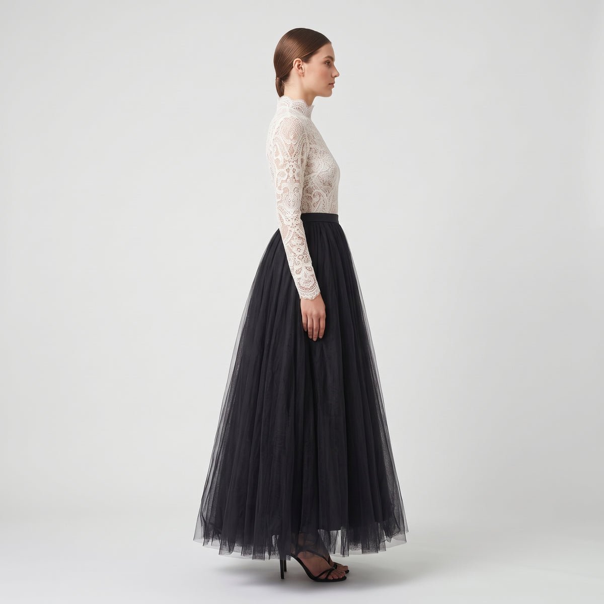 Elegant Black Tulle Maxi Skirt