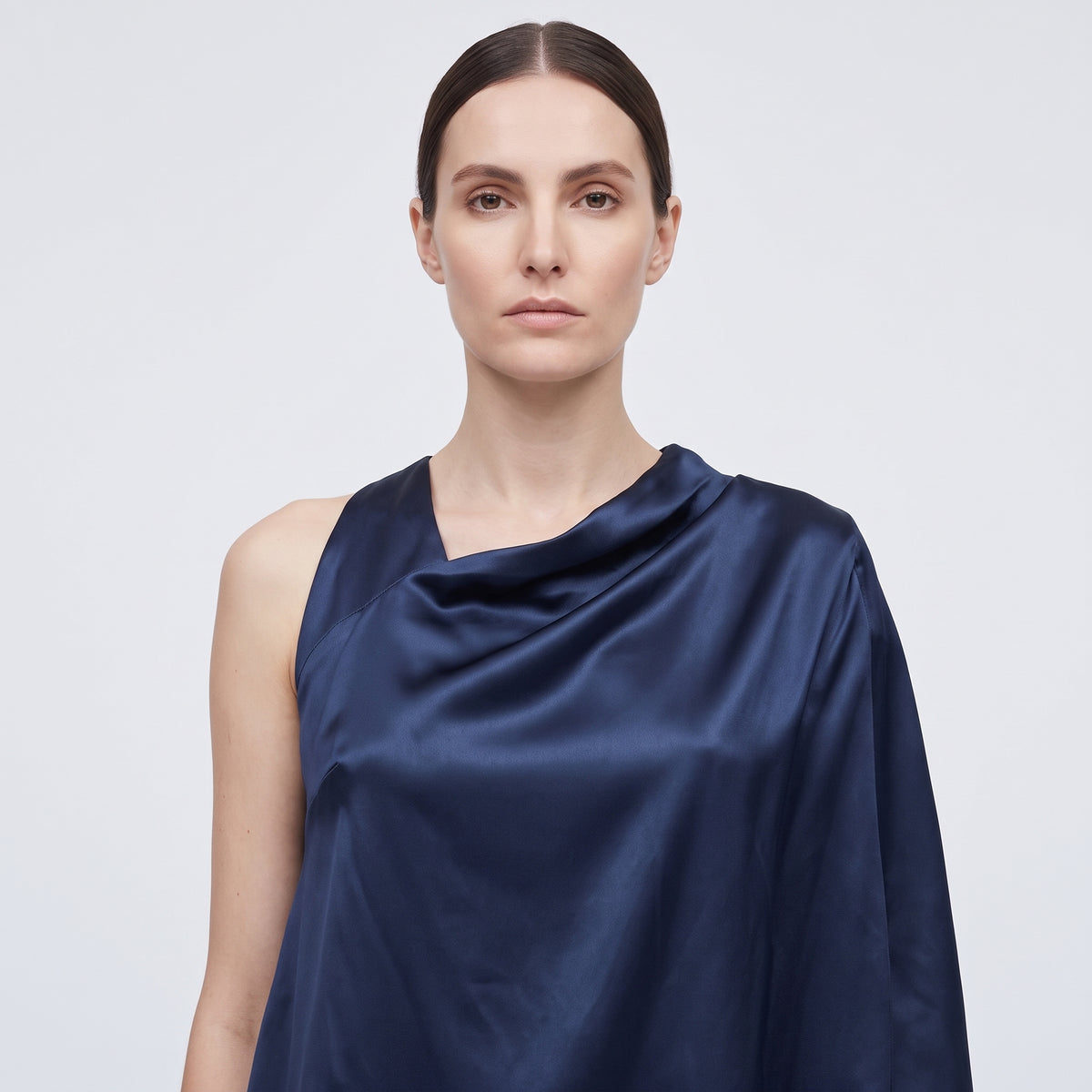 Asymmetric Navy Silk Top