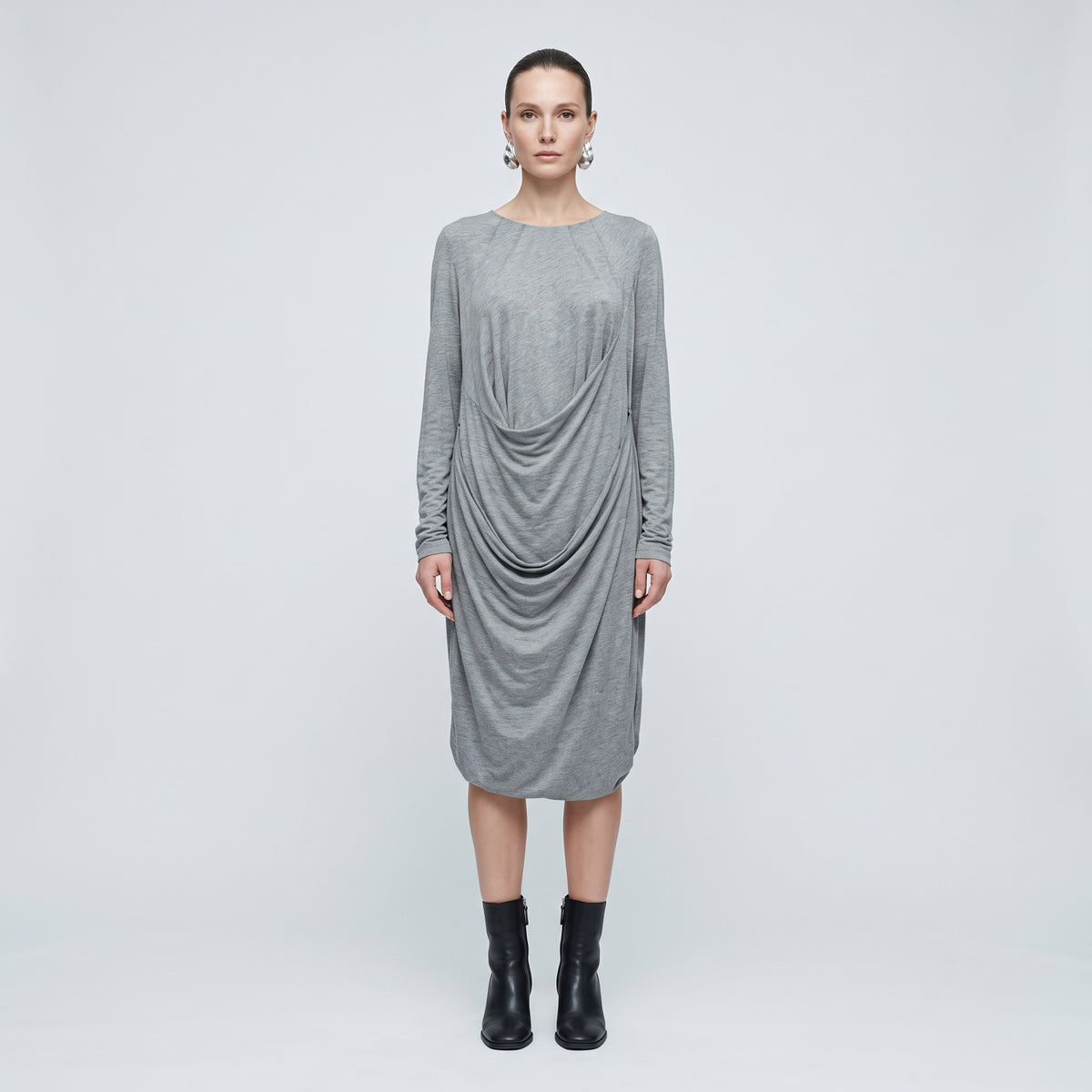 Draped Grey Jersey Mini Dress