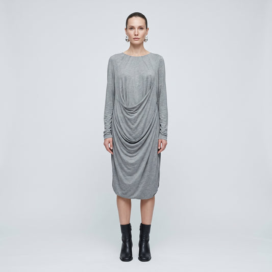 Draped Grey Jersey Mini Dress