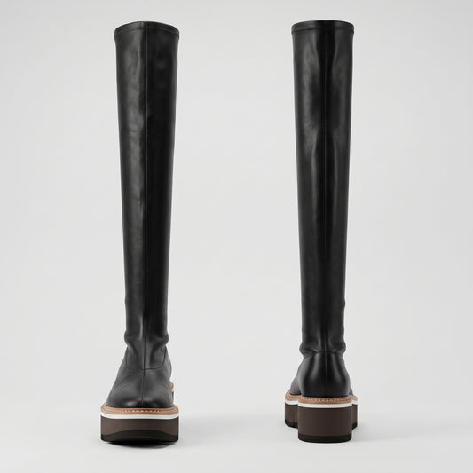 Sleek Leather Platform Tall Boots