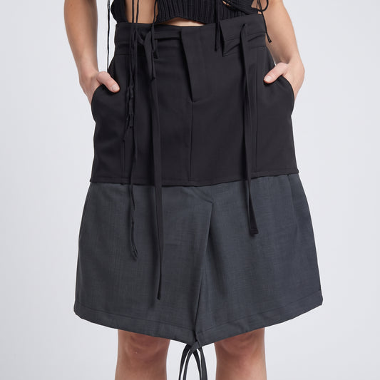 Two-Tone Tailored Wrap Shorts