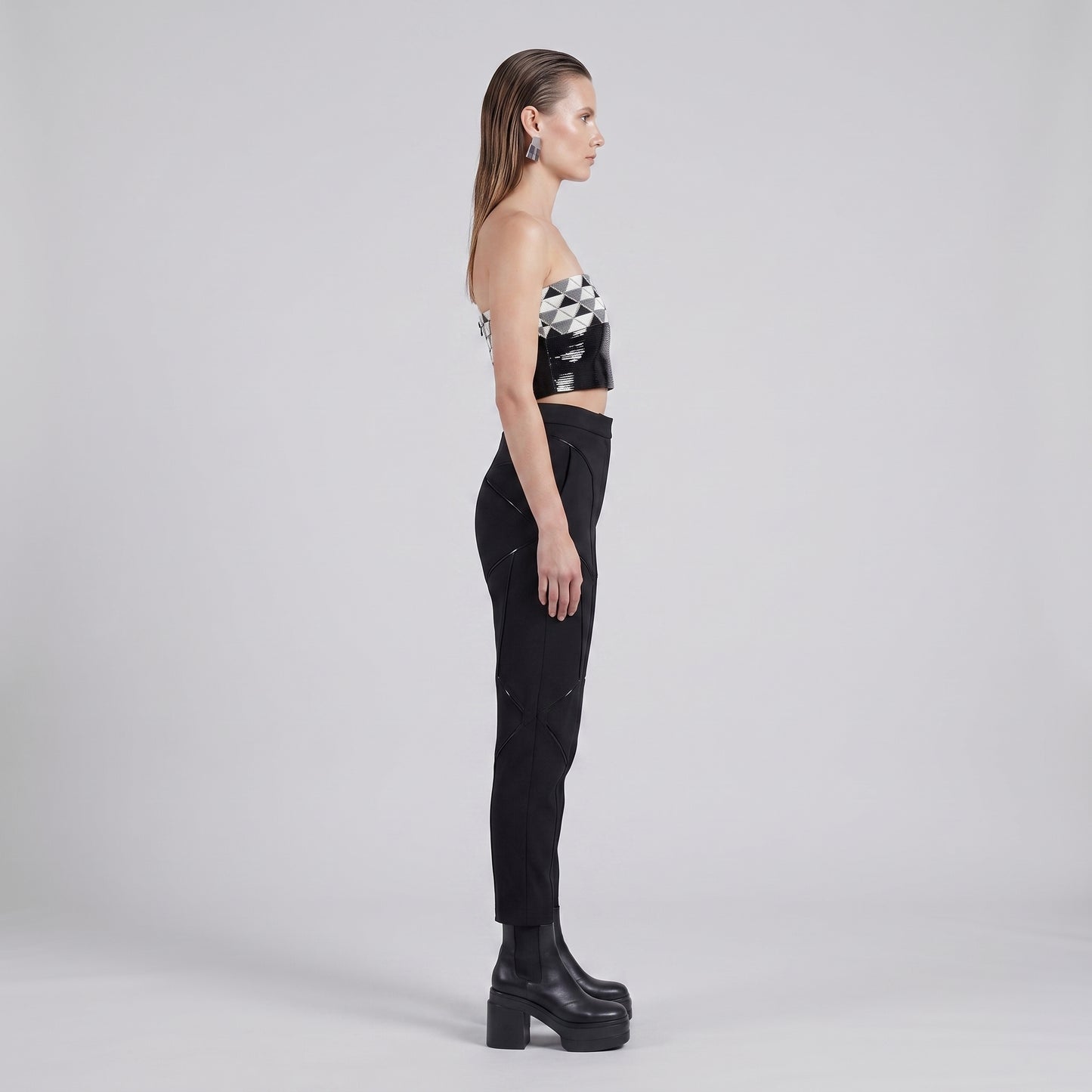 Geometric Beaded Strapless Corset Top