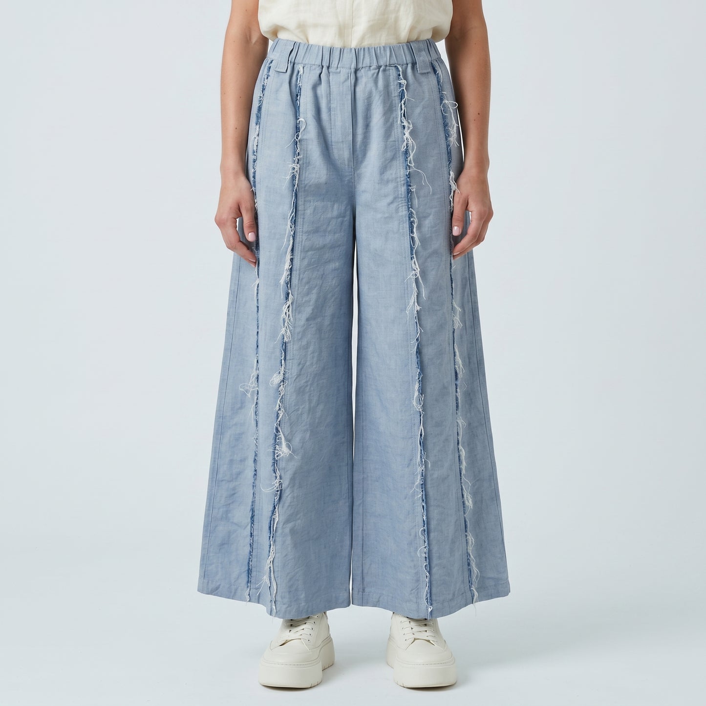 Distressed Raw Edge Wide Trousers