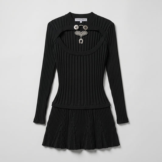 Ribbed Knit Cutout Mini Dress