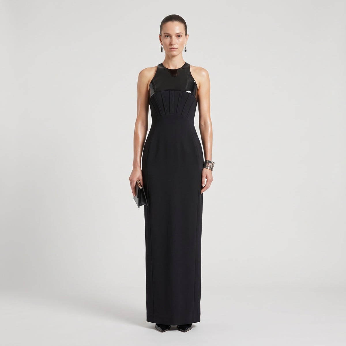 Sleeveless Patent Detail Midi Dress