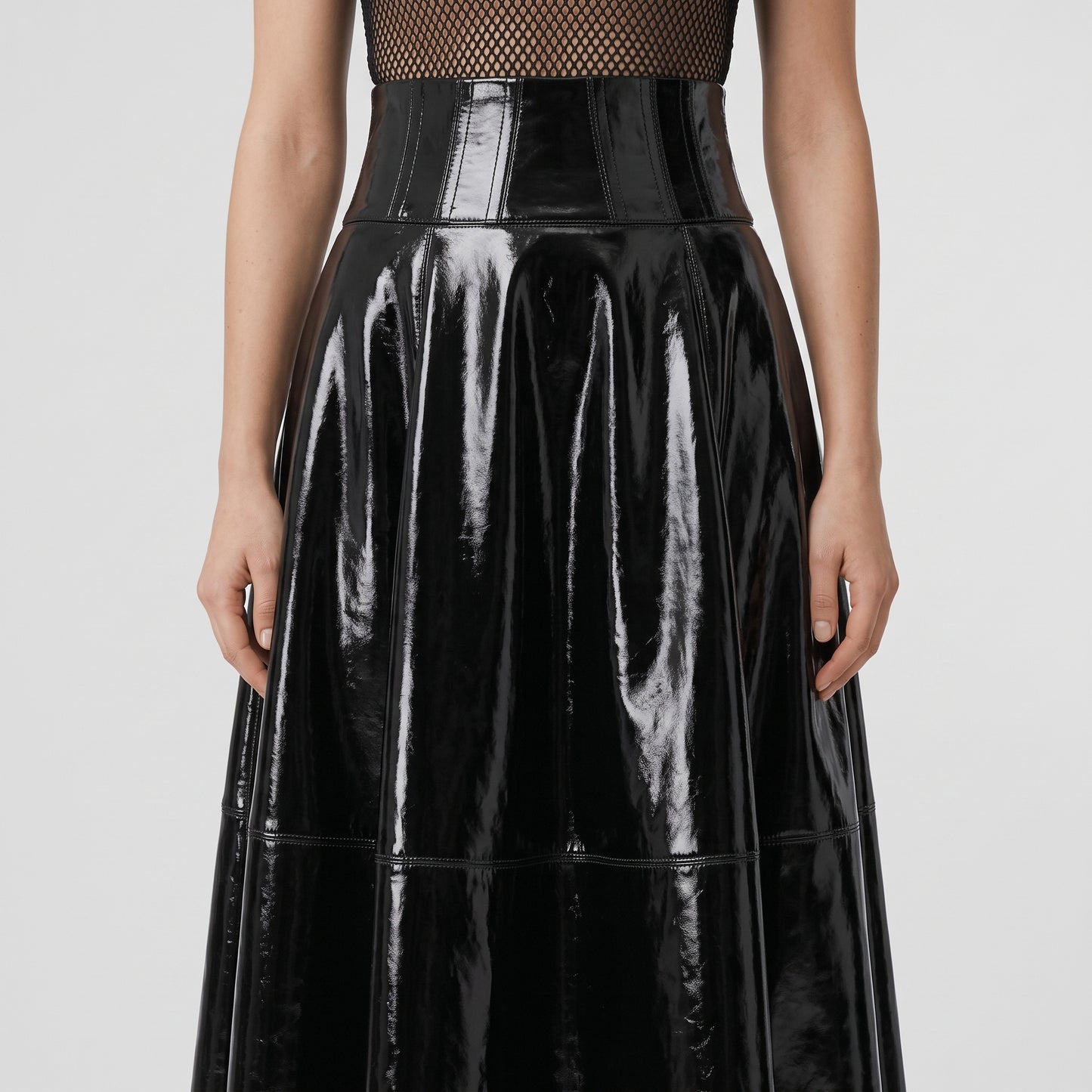 High-Waisted Patent Midi Skirt