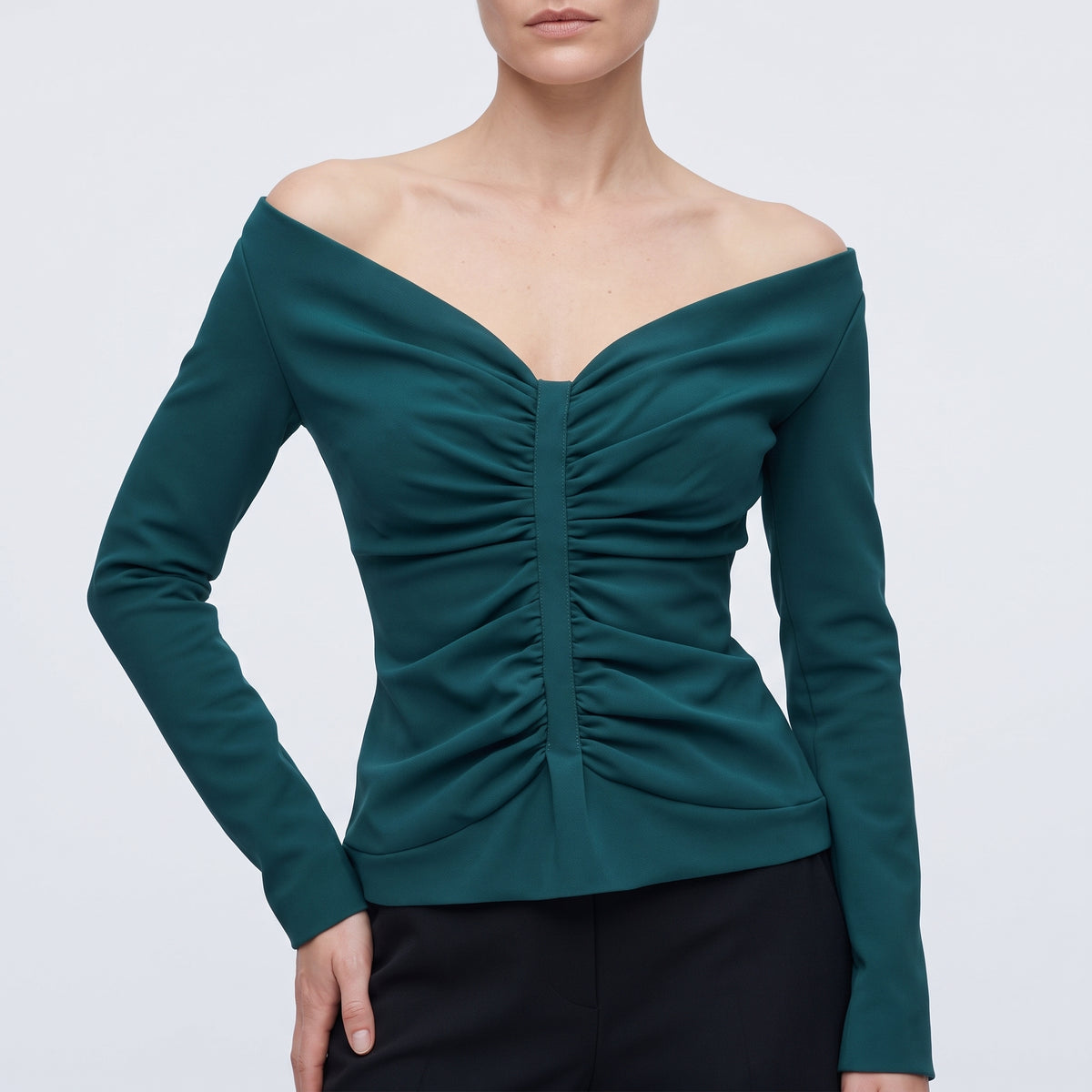 Ruched Off-Shoulder Emerald Top