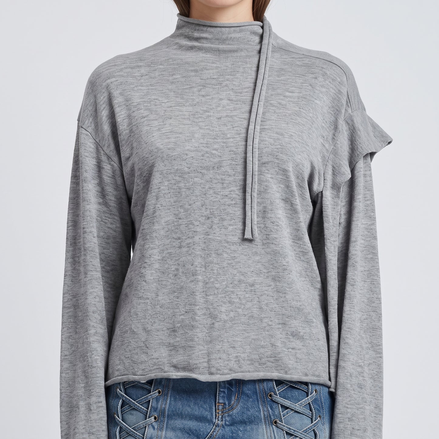 Asymmetric Grey Mock-Neck Top
