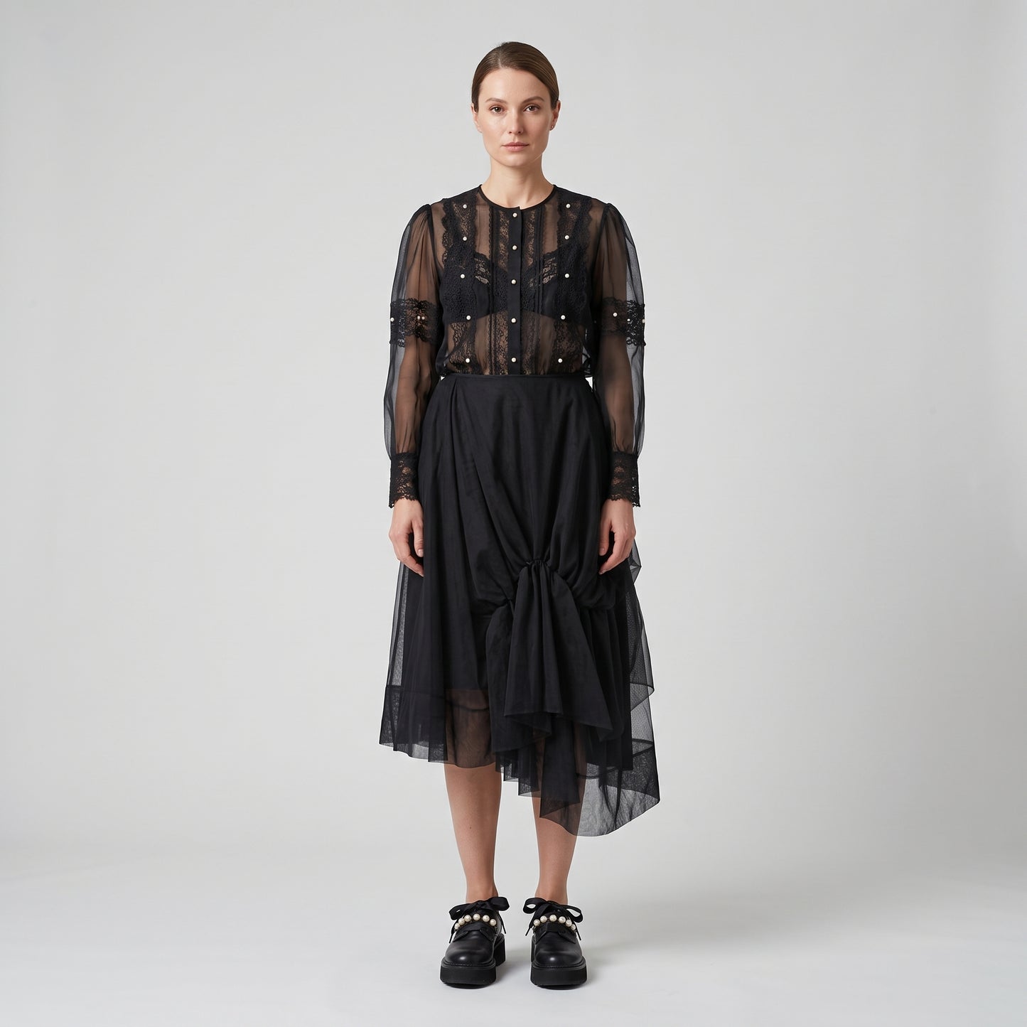 Asymmetric Tulle Draped Skirt