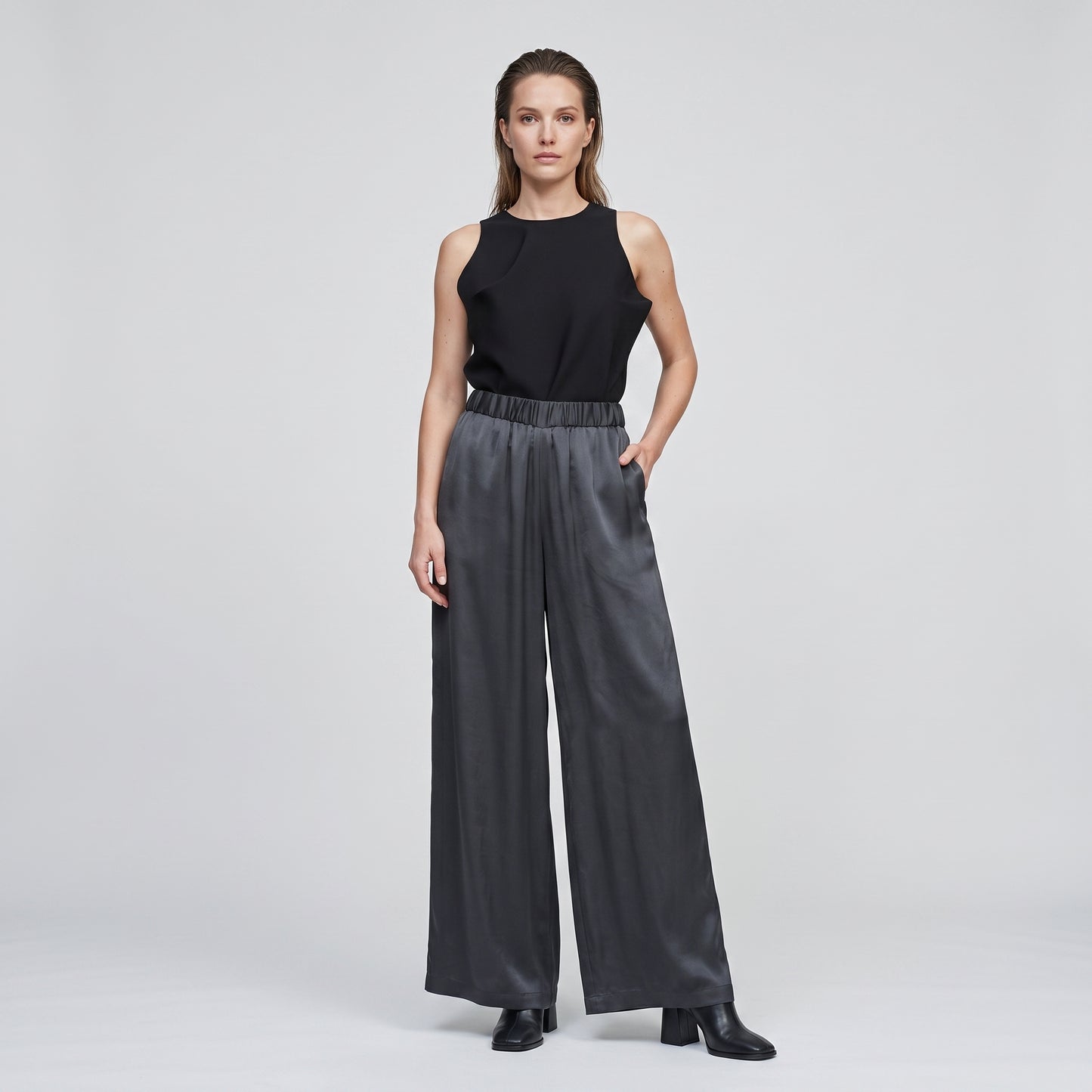 Satin High-Rise Wide-Leg Trousers