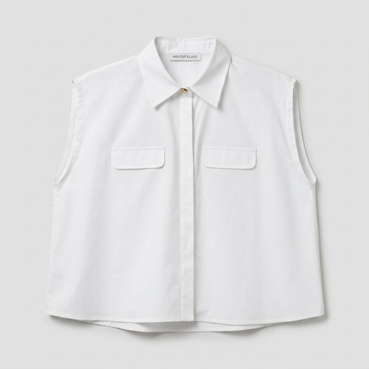 Sleeveless Cotton Pocket Shirt