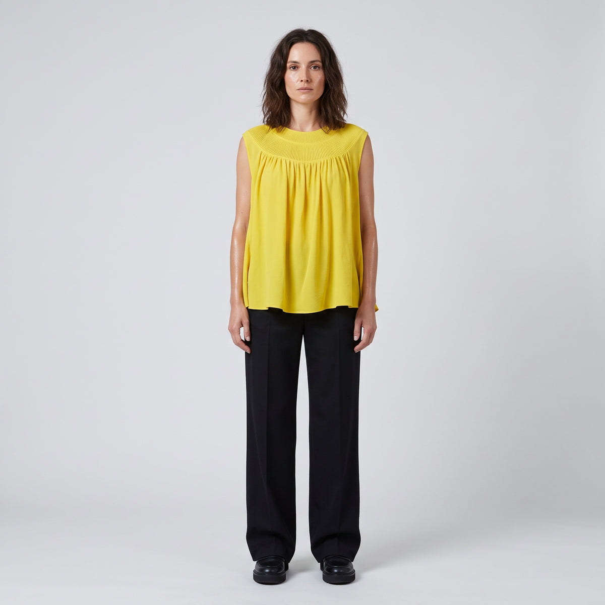 Pleated Neck Sleeveless Blouse
