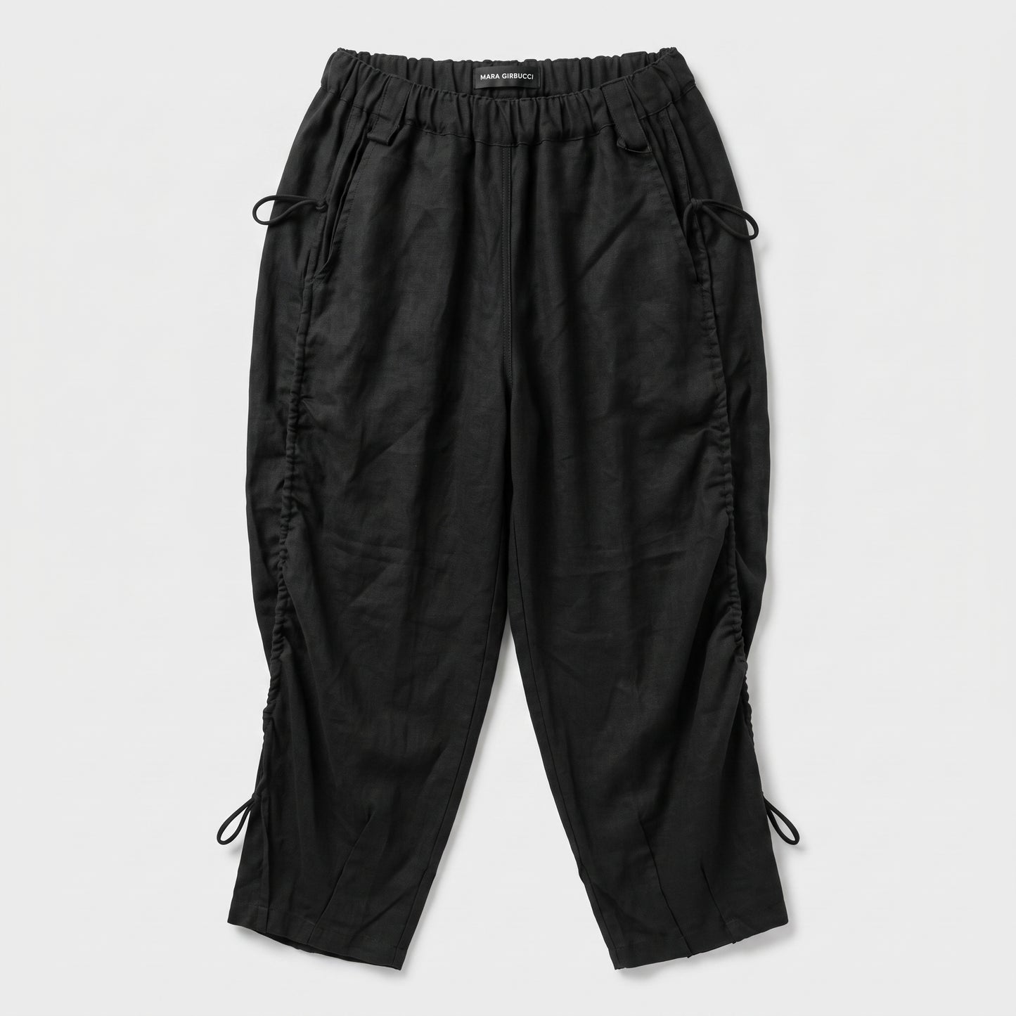 Black Ruched Drawstring Trousers