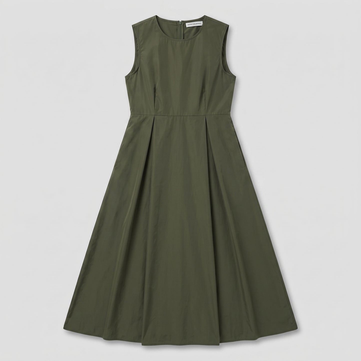 Pleated Olive Midi Dress