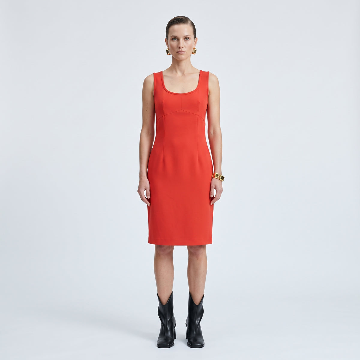 Sleeveless Tailored Red Sheath Dress