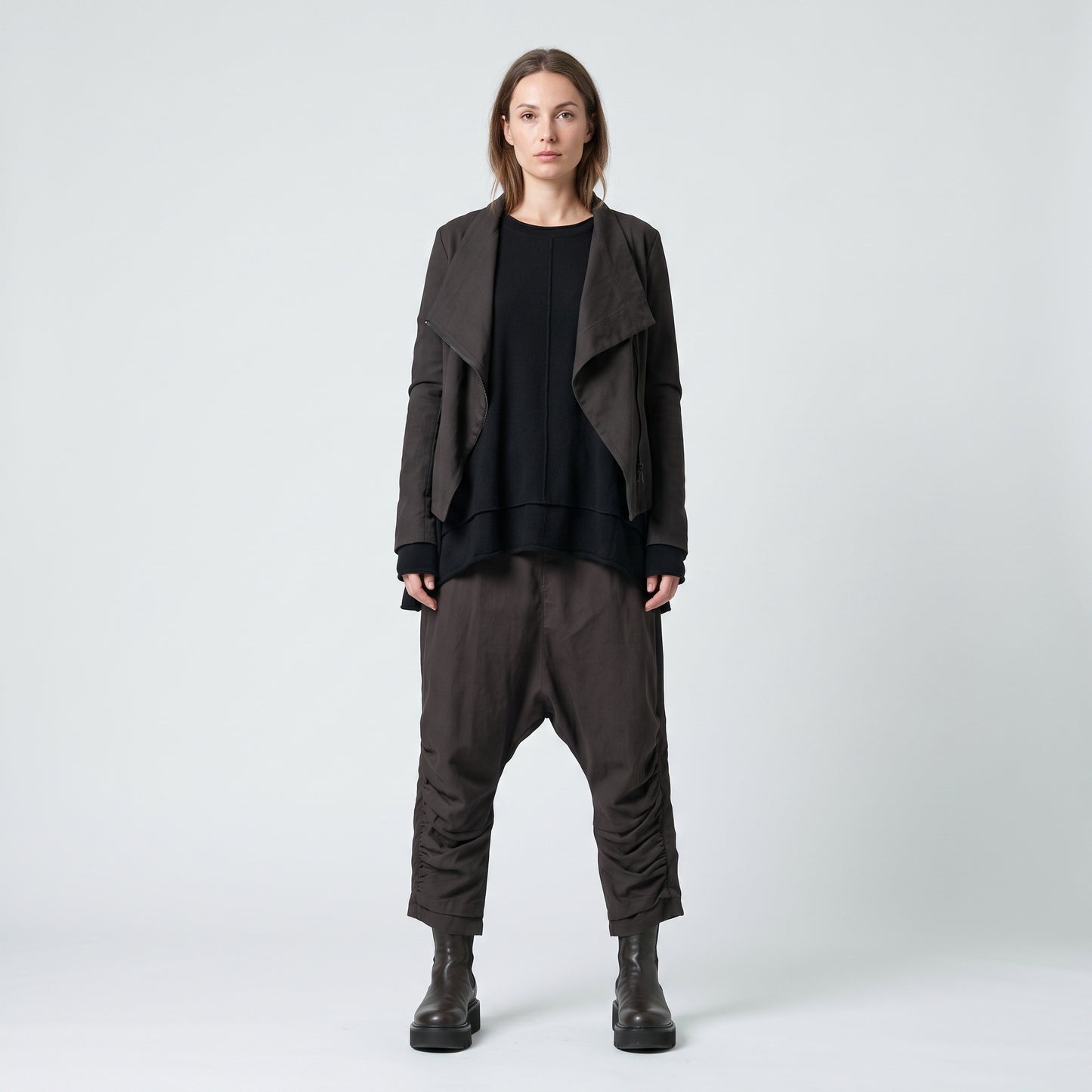 Ruched Black Relaxed Trousers