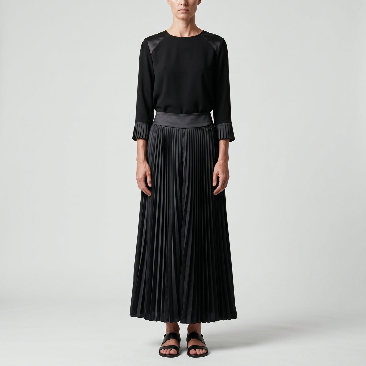 Satin Pleated Wide-Leg Trousers