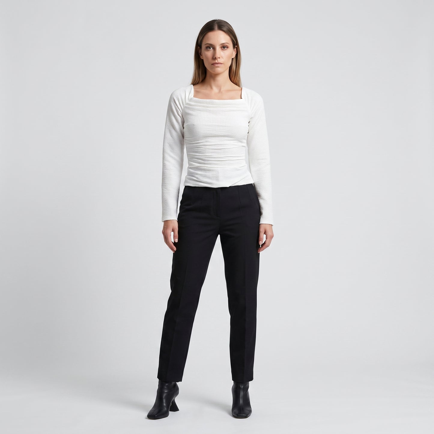 Textured Ruched Square-Neck Top