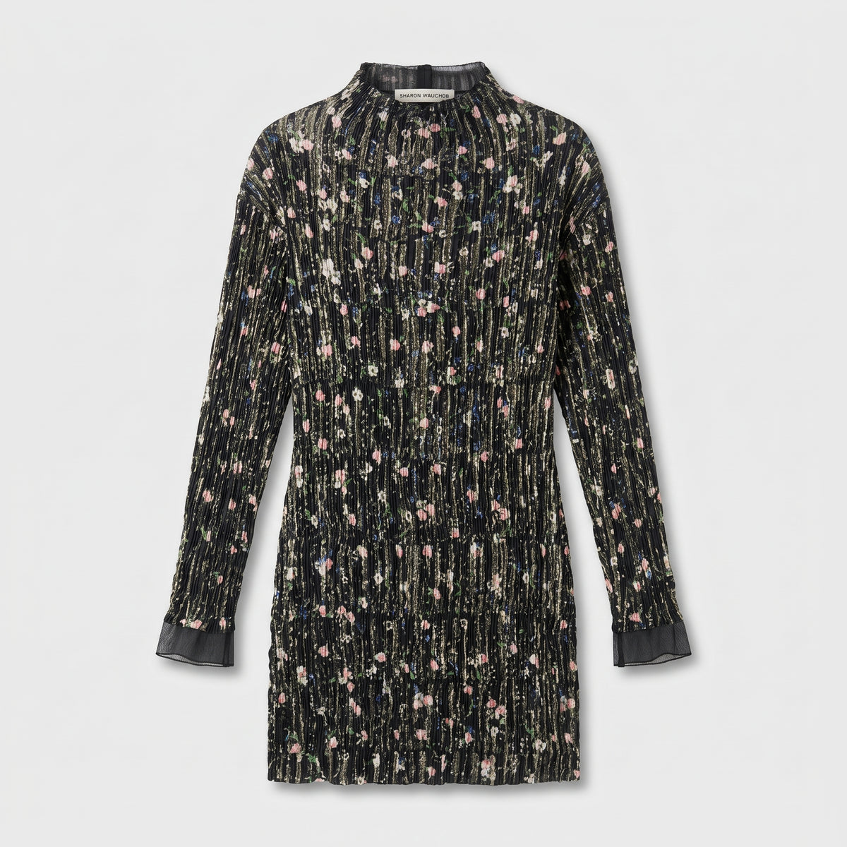 Floral Pleated Long Sleeve Dress