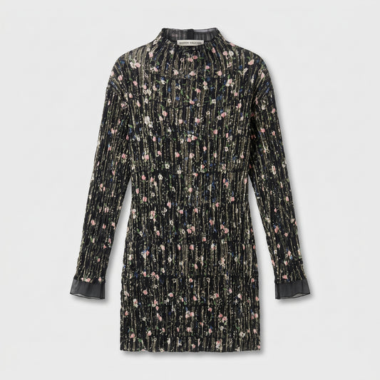 Floral Pleated Long Sleeve Dress