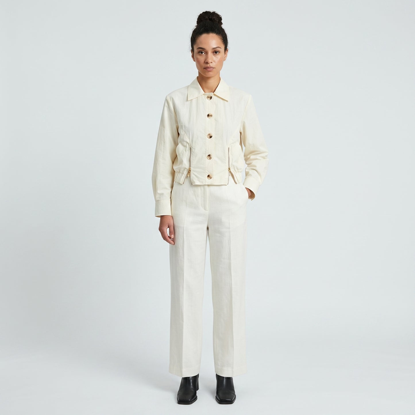 Cropped Zip Detail Utility Jacket