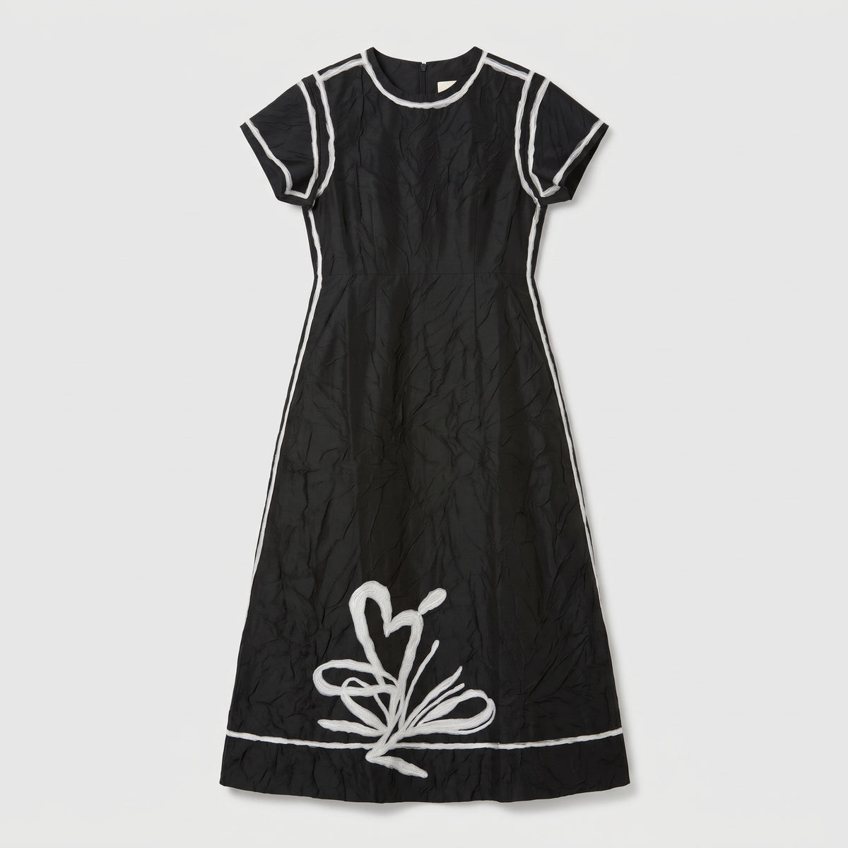 Embroidered Contrast Trim Midi Dress