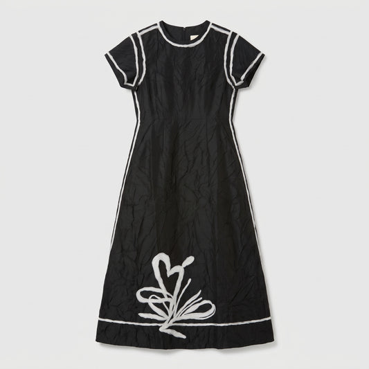 Embroidered Contrast Trim Midi Dress