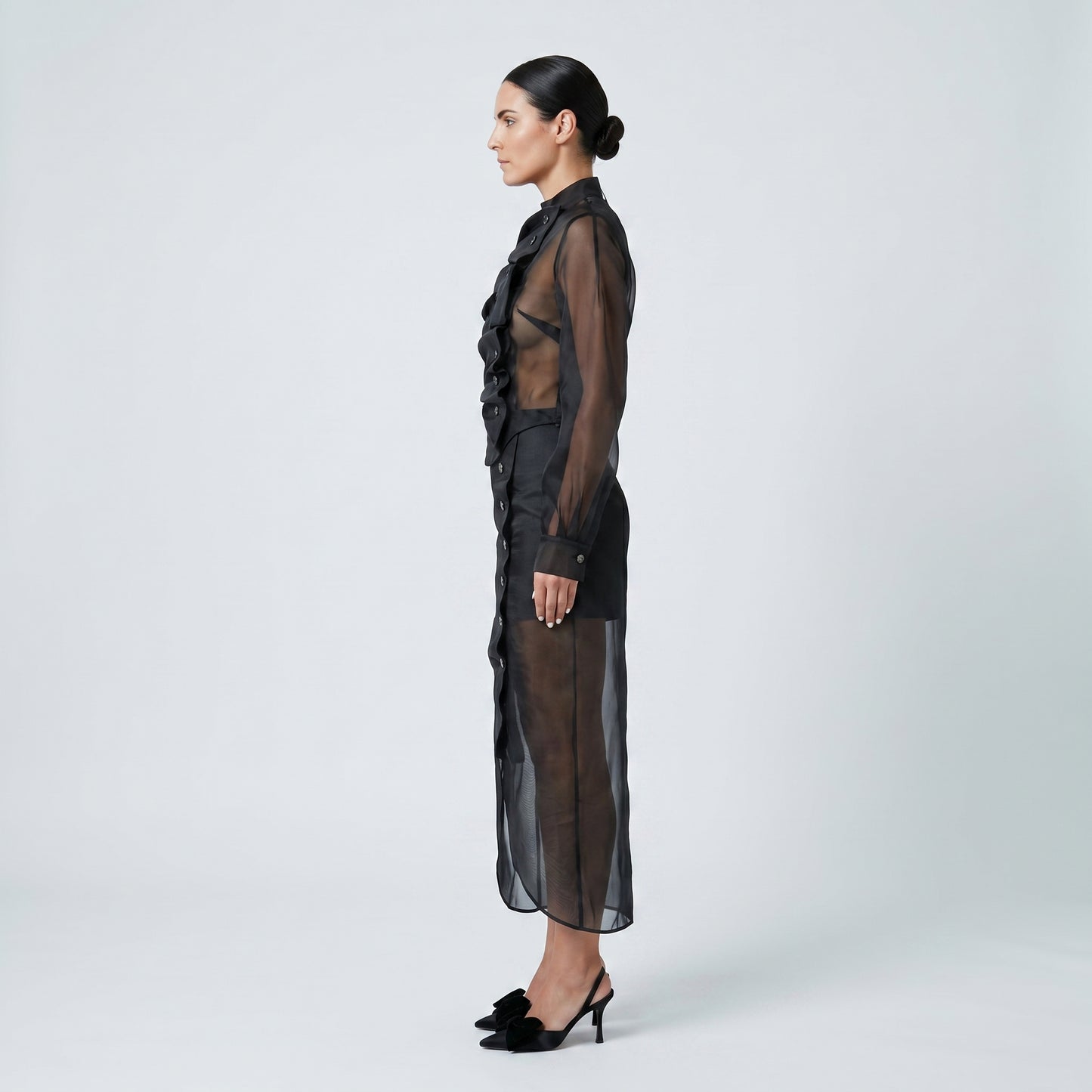 Sheer Double-Breasted Draped Top