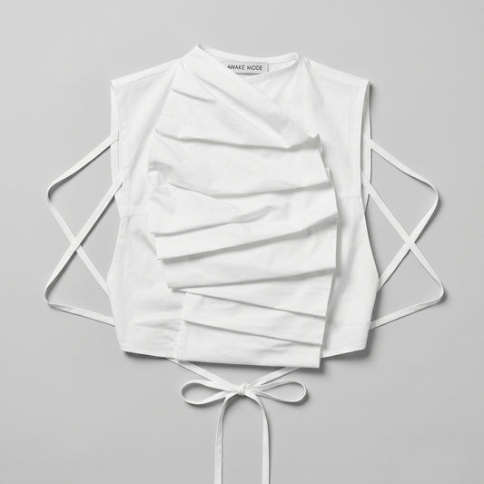 Asymmetric Pleated Tie-Detail Vest