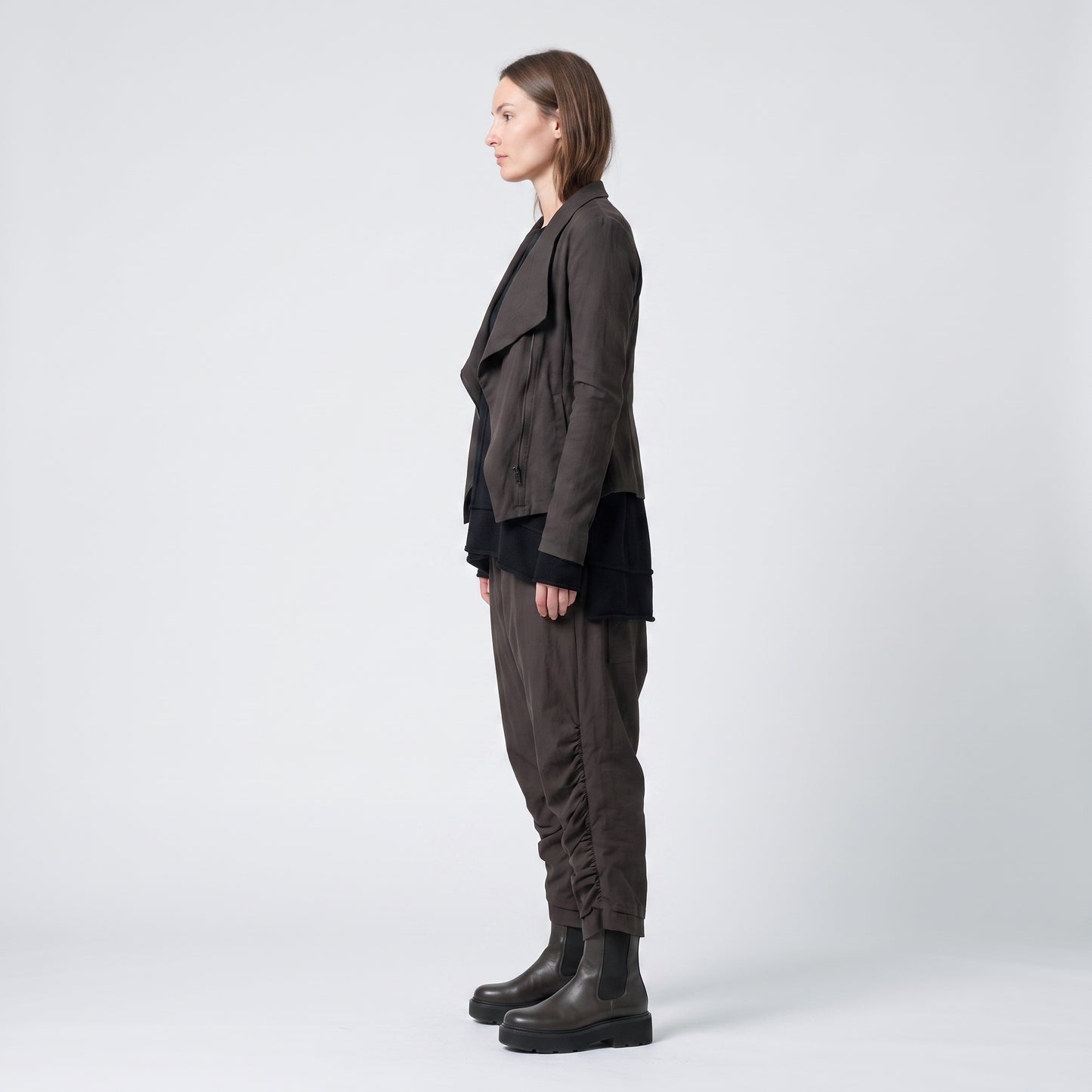 Ruched Black Relaxed Trousers