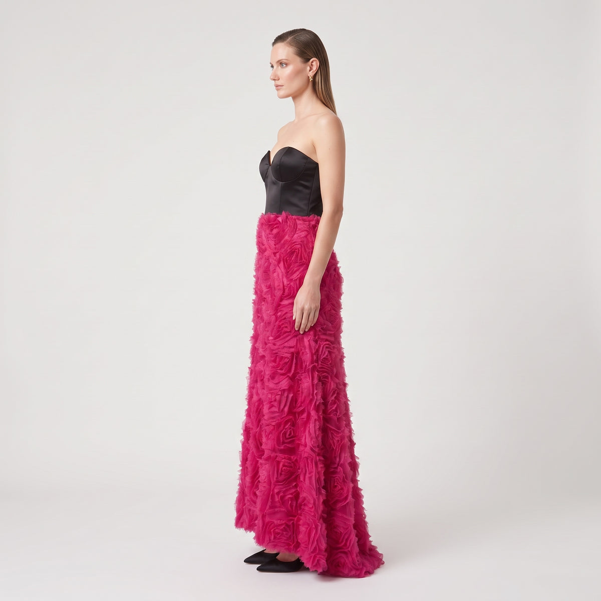 Strapless Rose Applique Evening Gown