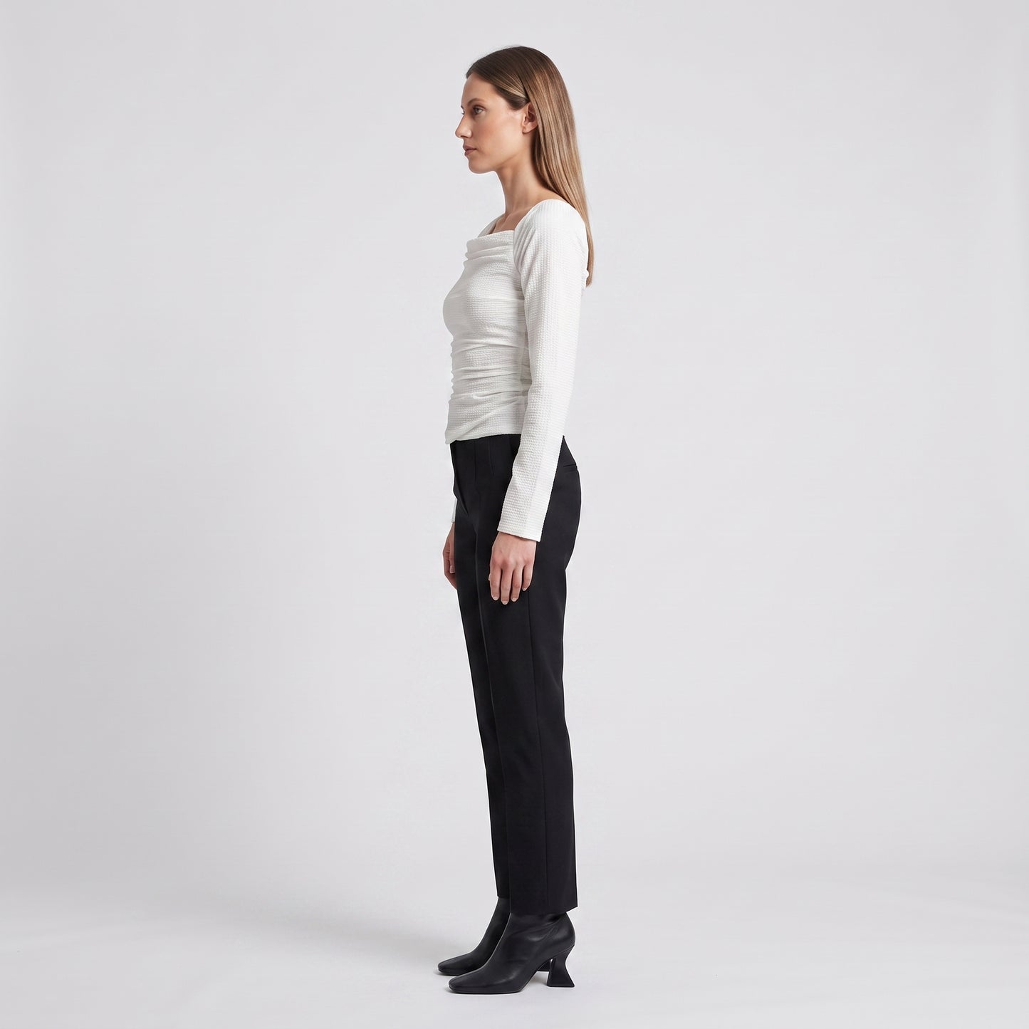 Textured Ruched Square-Neck Top