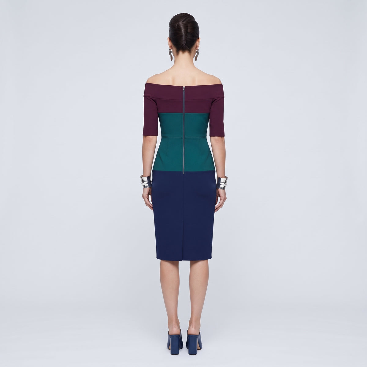 Colorblocked Off-Shoulder Midi Dress
