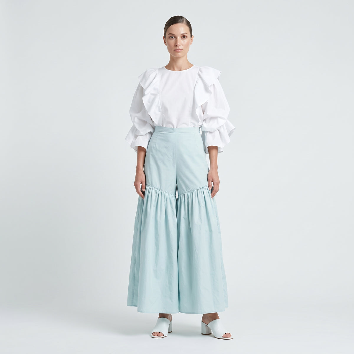 Mint Pleated Wide-Leg Trousers