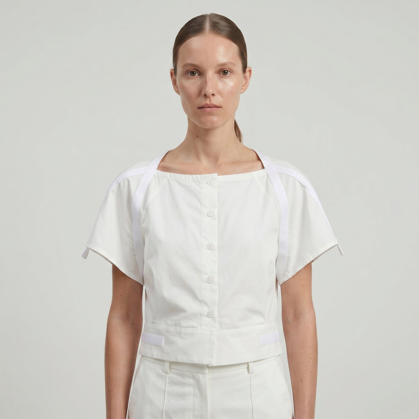 Minimalist White Buttoned Cropped Top
