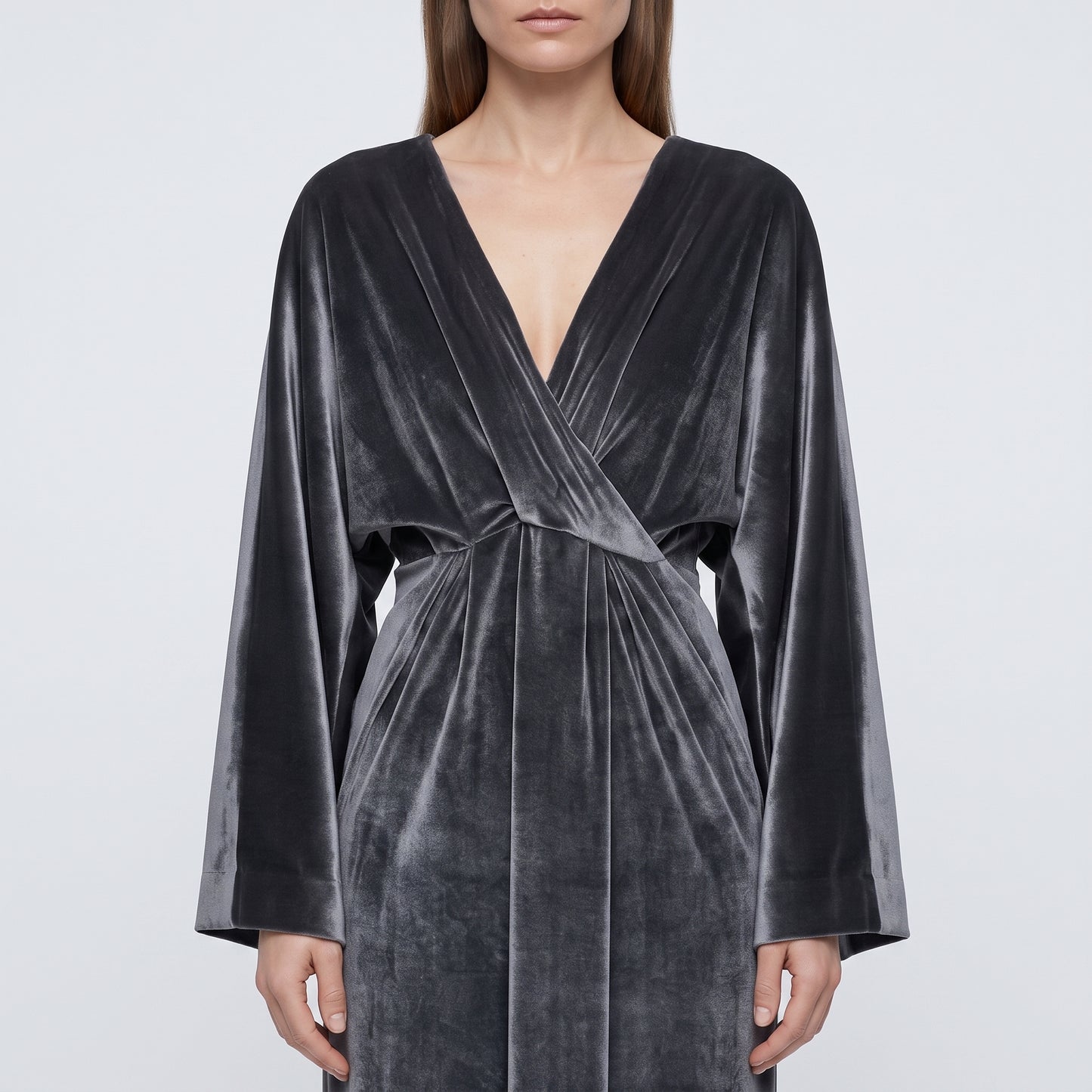 Draped Velvet V-Neck Gown