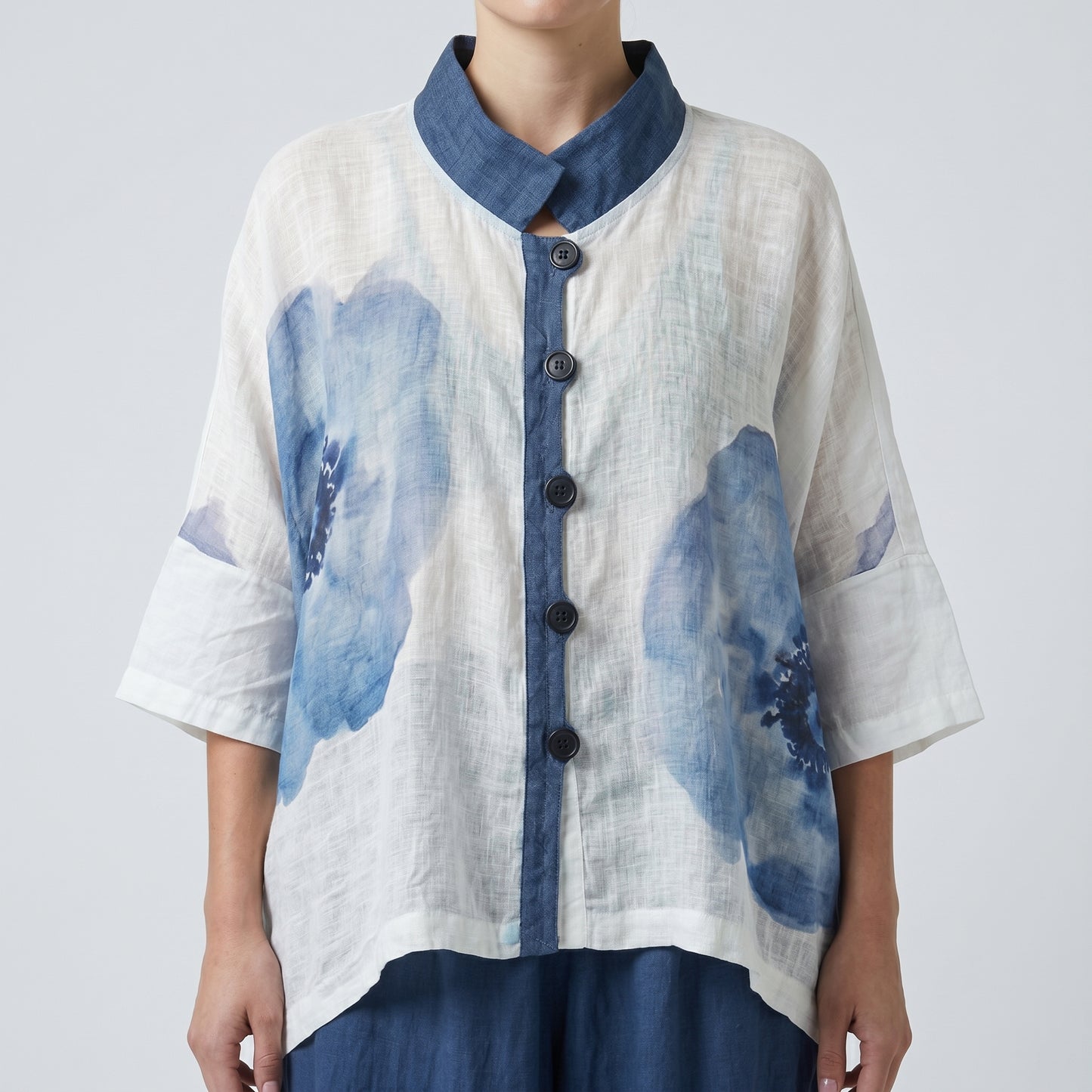Floral Print Linen Boxy Shirt