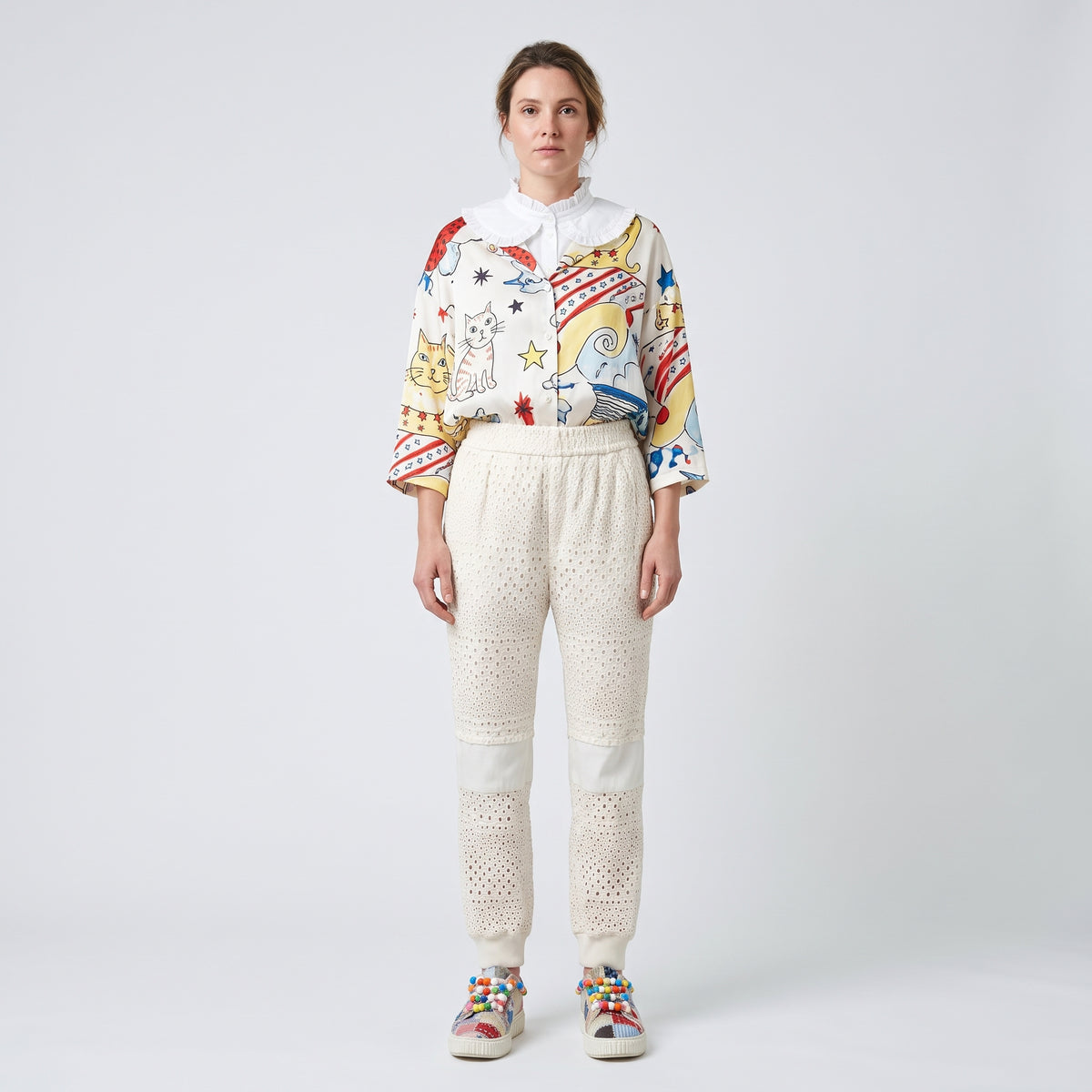 Eyelet Cotton Jogger Trousers