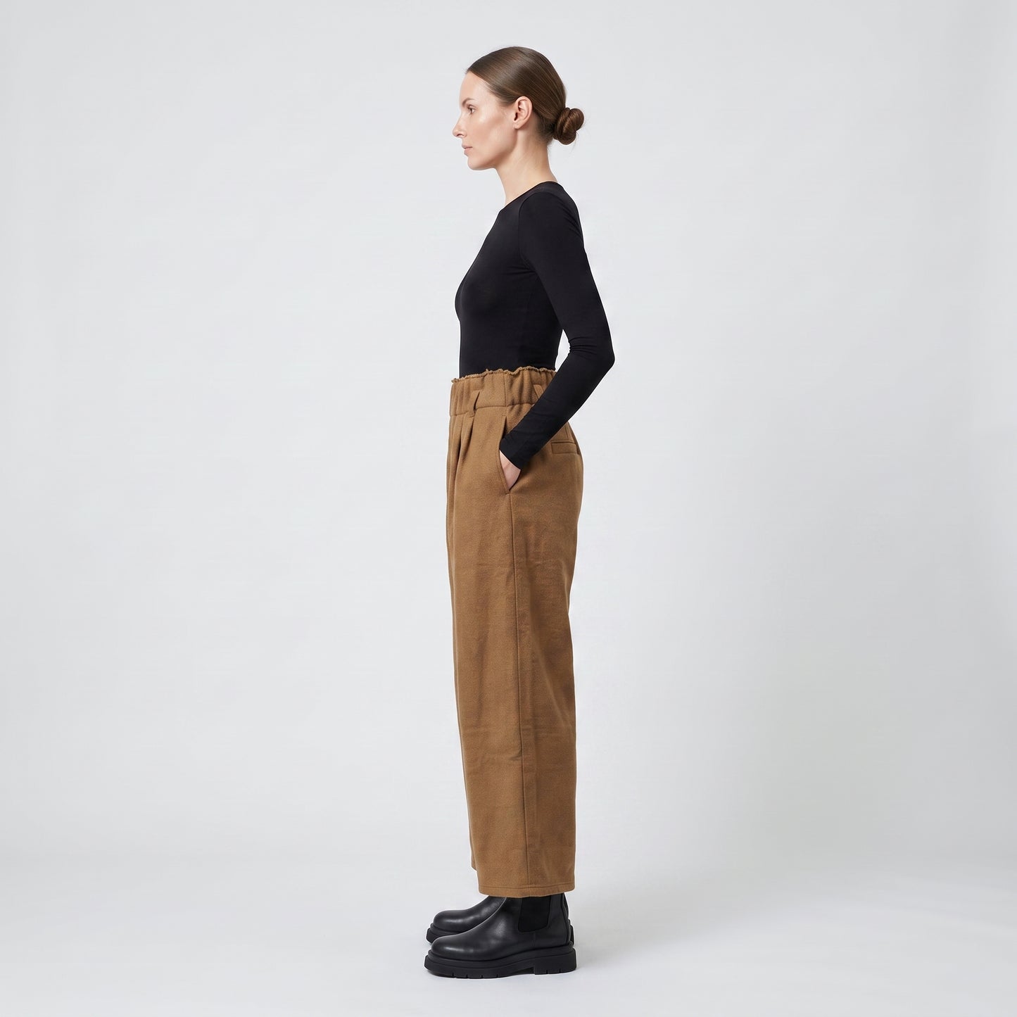 Camel Pleated Wide-Leg Trousers