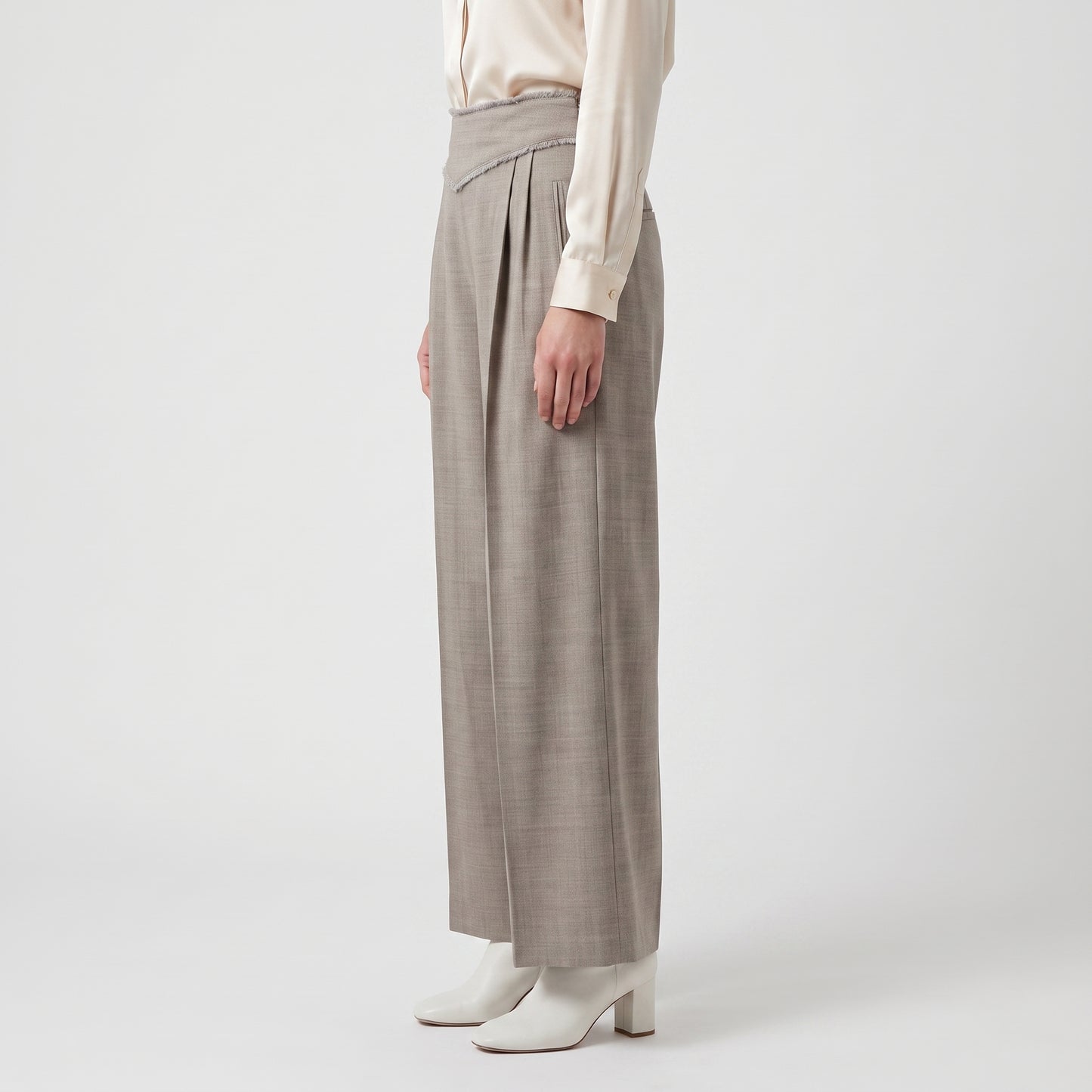 Frayed Waist Wide Leg Trousers