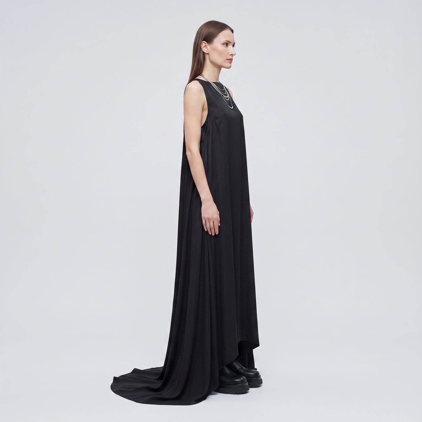Sleeveless Black Silk Shift Dress