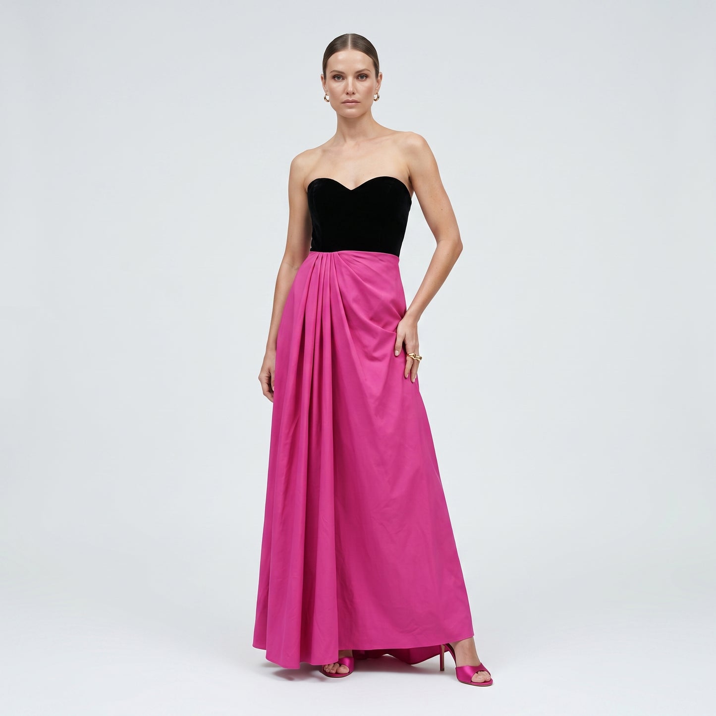 Colorblock Strapless Velvet Gown